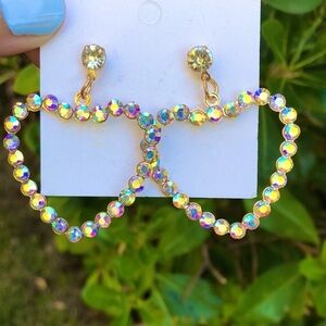 Aurora Borealis Heart Crystal Hoop Statement Earrings
